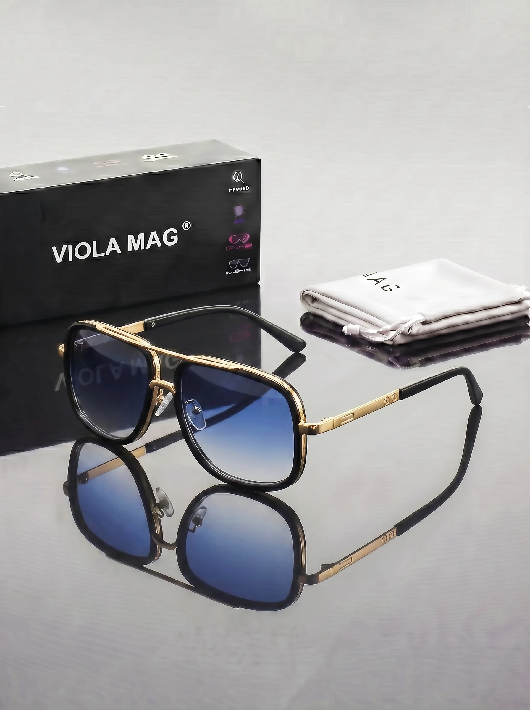 VIOLA MAG Luxury Retro Double Bridge Aviator Sunglasses, Premium Pilot Eyewear, Fashion Designer Shades with Protective Velvet