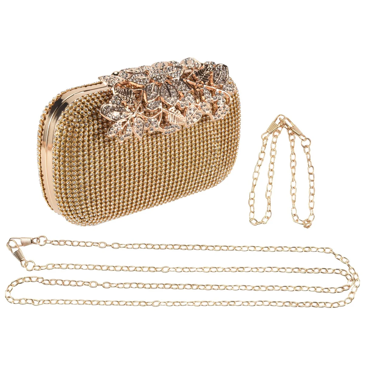 Unique Gold Rhinestone Evening bag Clutch Purse Party Bridal Prom