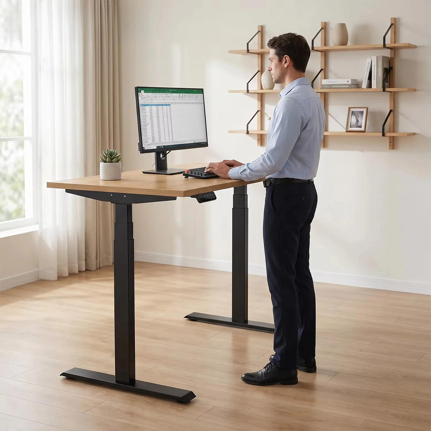 Electric Standing Desk Frame, 3 Column Dual Motor, Adjustable Height, Sit Stand Table Base, Memory Remote, Office Use