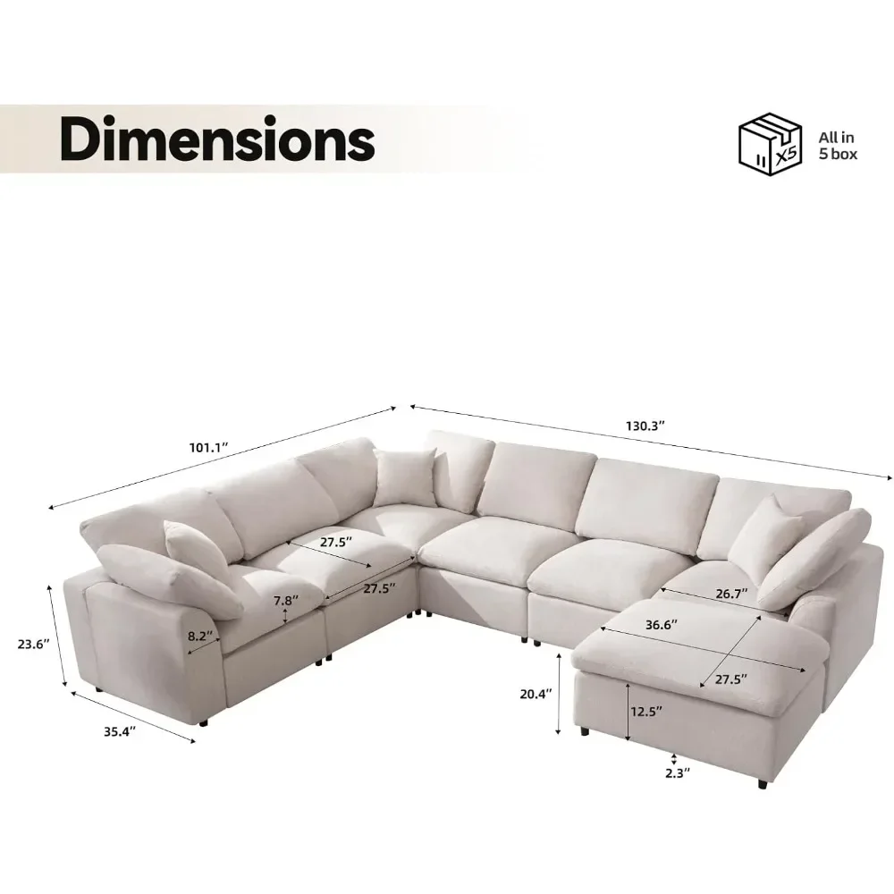 Modular Sectional Sofa Modern Oversized Cloud Couch with Movable Ottoman 7 Seater L-Shaped Sofas Comfy Couches