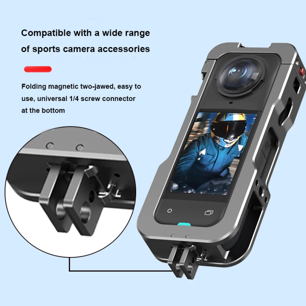 Rabbit Cage Aluminum Protective Case for Insta360 X5, Multifunctional Metal Frame Cage Expansion Adapter Mount with Lens Cover