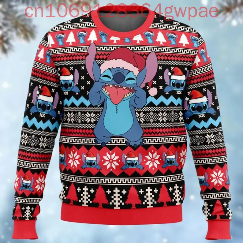 Disney Stitch Ugly Christmas Sweater Ohana Christmas Holiday Sweater Mele Kalikimaka Sweatshirt Stitch Santa Ugly Men Sweater