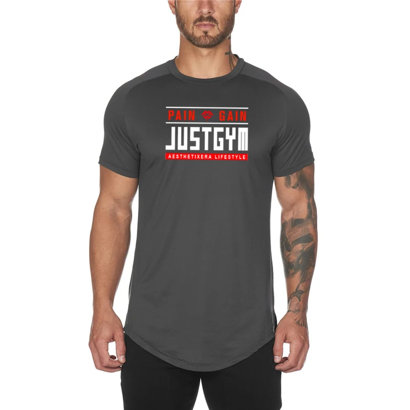 Mens Breathable Quick Dry Workout T-shirts Summer Fitness Raglan Sleeve Curved Hem Mesh  Athletic Running Training Tee Shirts