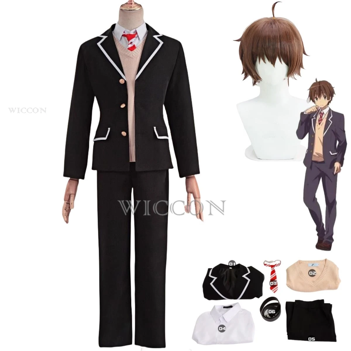 

Anime Love Chunibyo & Other Delusions Togashi Yuuta Cosplay Costume Wig Japanese Black School Uniforms Coat Man Campus Suit