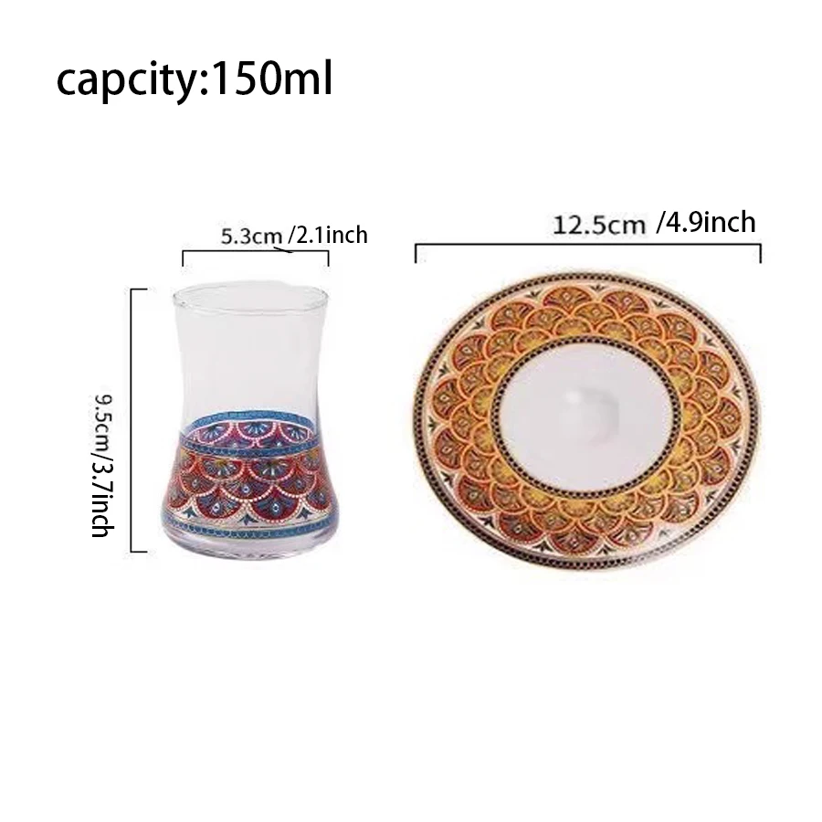 High-Grade Turkish style  Red Gold heat-resistant glass coffee cup tea cup set with Saucers Spoon Drinkware Set Gift Packing