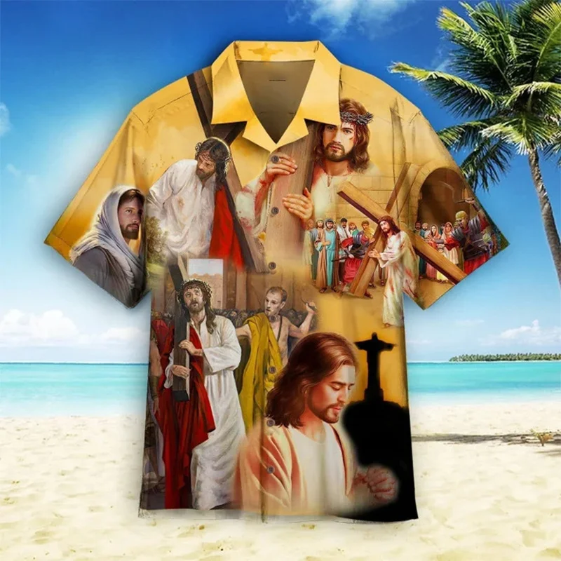 New Summer 3D Christian Jesus Print Shirts Children Fashion Streetwear Shirts Blouses Men Hawaiian Shirts Cool Vintage Clothing