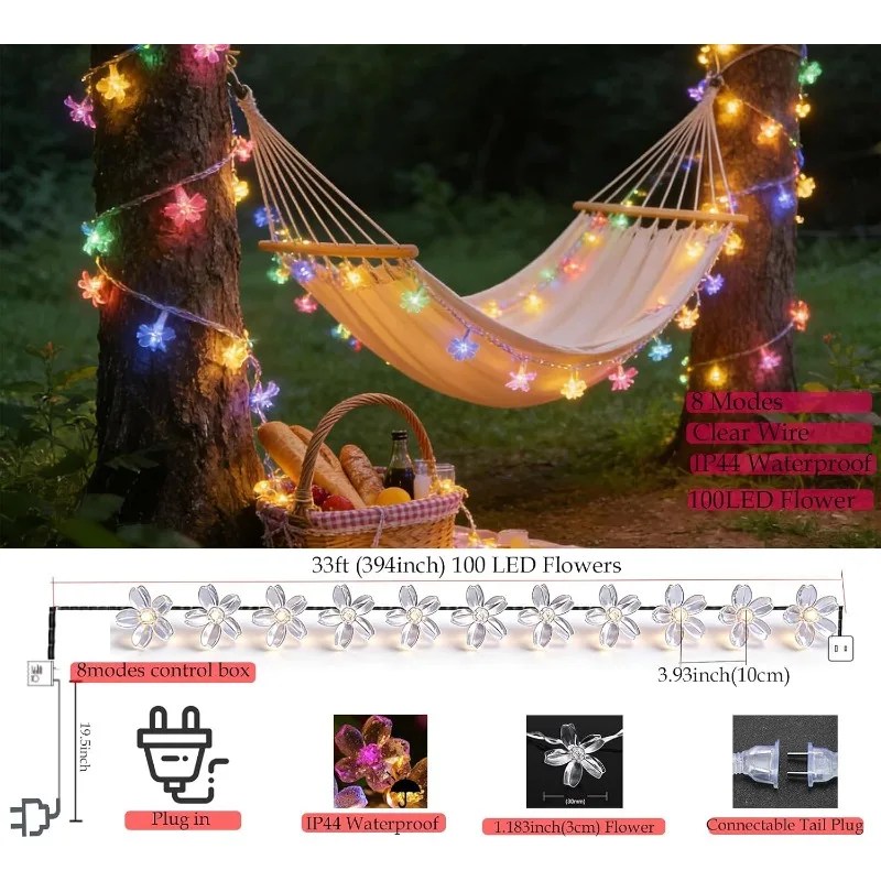 Solar LED Cherry Blossom String Lights Outdoor Garden Landscape Camping Lawn Wedding Birthday Party Decoration Kit