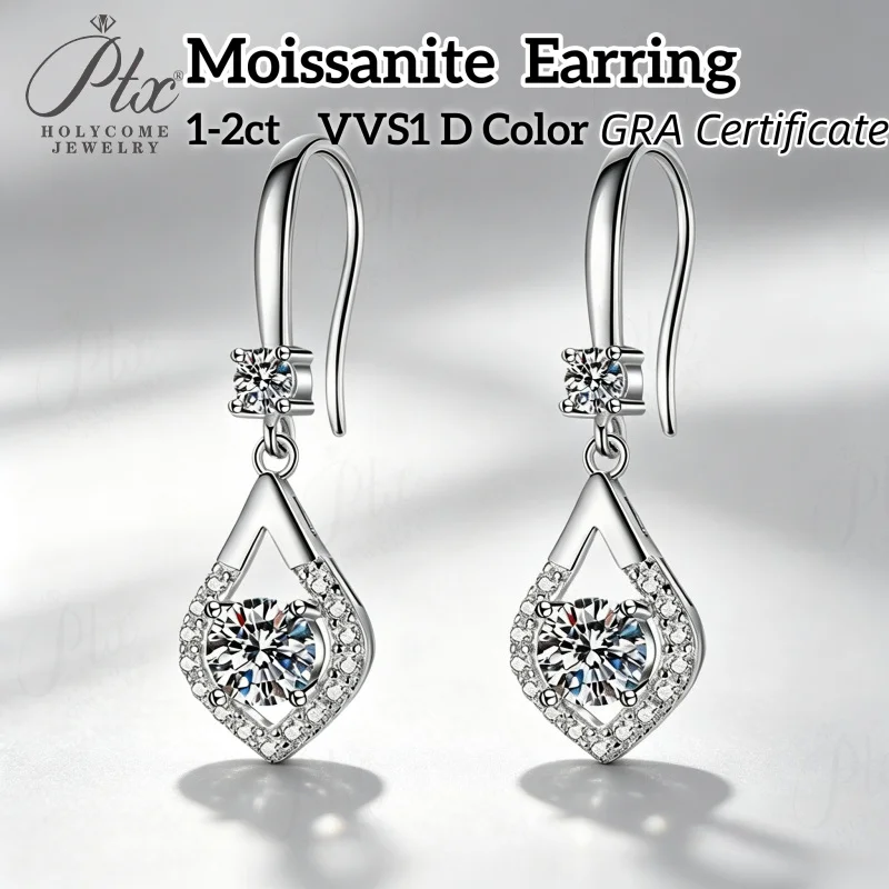 Moissanite Earrings Round Cut D Color VVS1 Clarity 925 Sterling Silver Hypoallergenic Charms Jewelry Anniversary Gift for Women