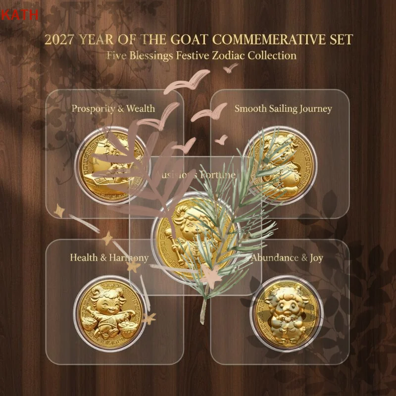 Chinese Zodiac Sheep Gold Color Lamb Decoration Metal Crafts Souvenir Medal New Year Collection Gift