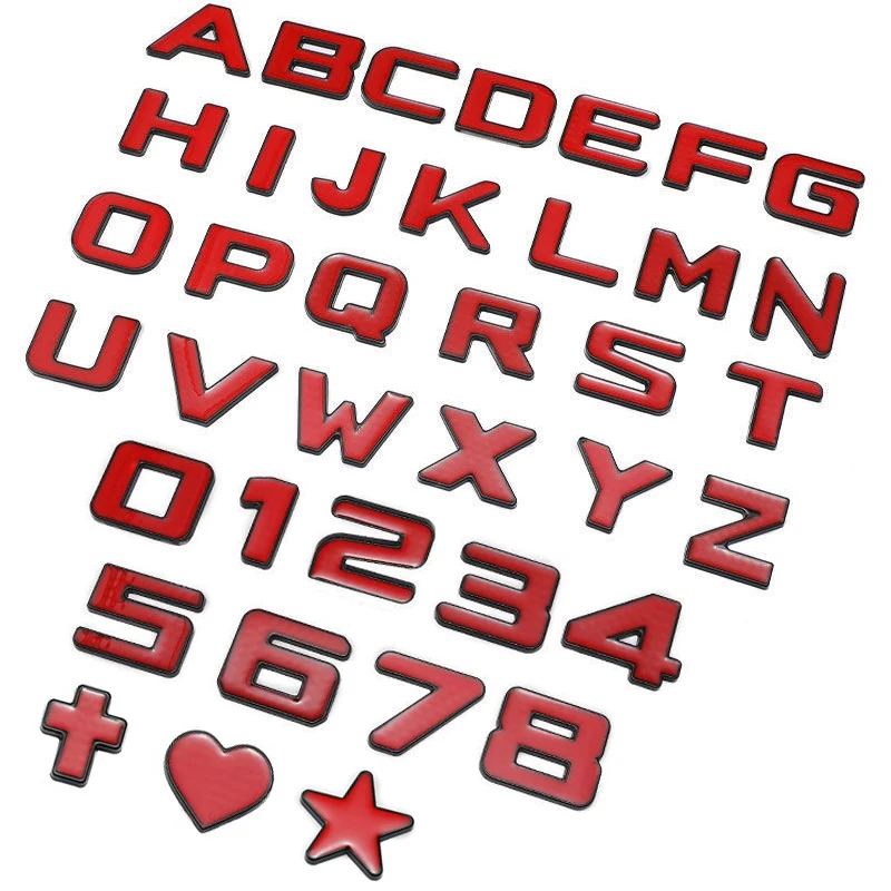 Black Red 3D Metal DIY Letters Alphabet Emblem Numbers English Labeling Motorcycle Car Trunk Logo Sticker Digital Decal Badge