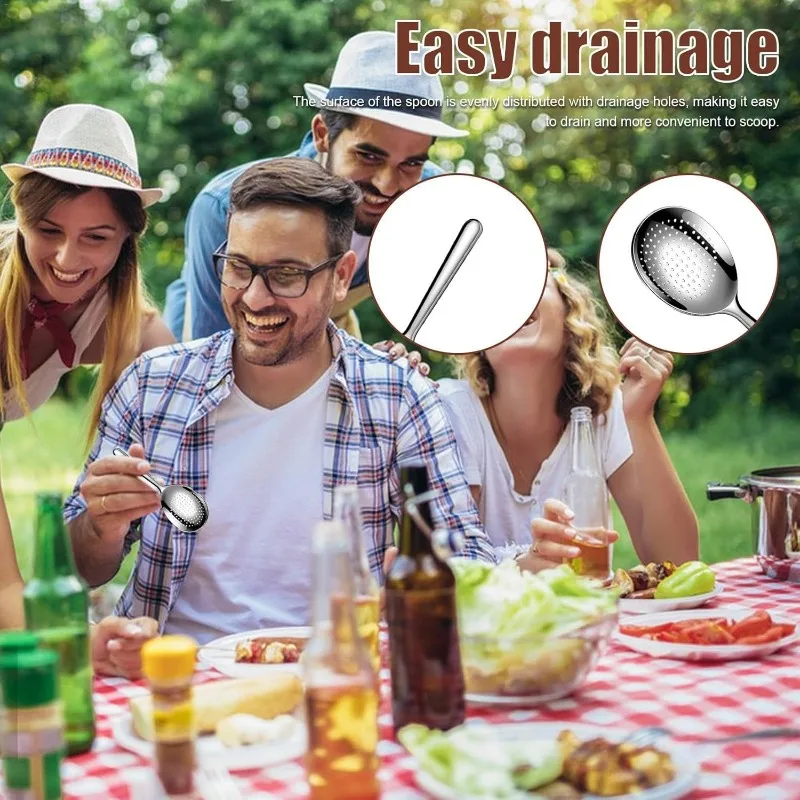 الفولاذ المقاوم للصدأ تخدم ملعقة الطعام حساء ملعقة أرز مع ثقب استنزاف الحرارة معزول مقبض أدوات المطبخ المطعم المنزلية #5