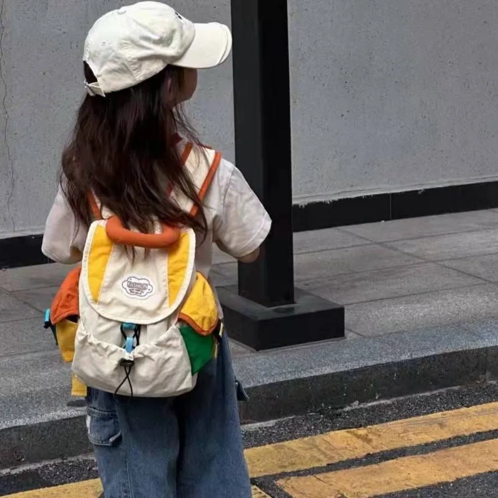 

Color Matching 2 Sizes Parent-child Bags Korean Style Large Capacity Drawstring Schoolbag Multi-pocket Nylon Kids Backpack