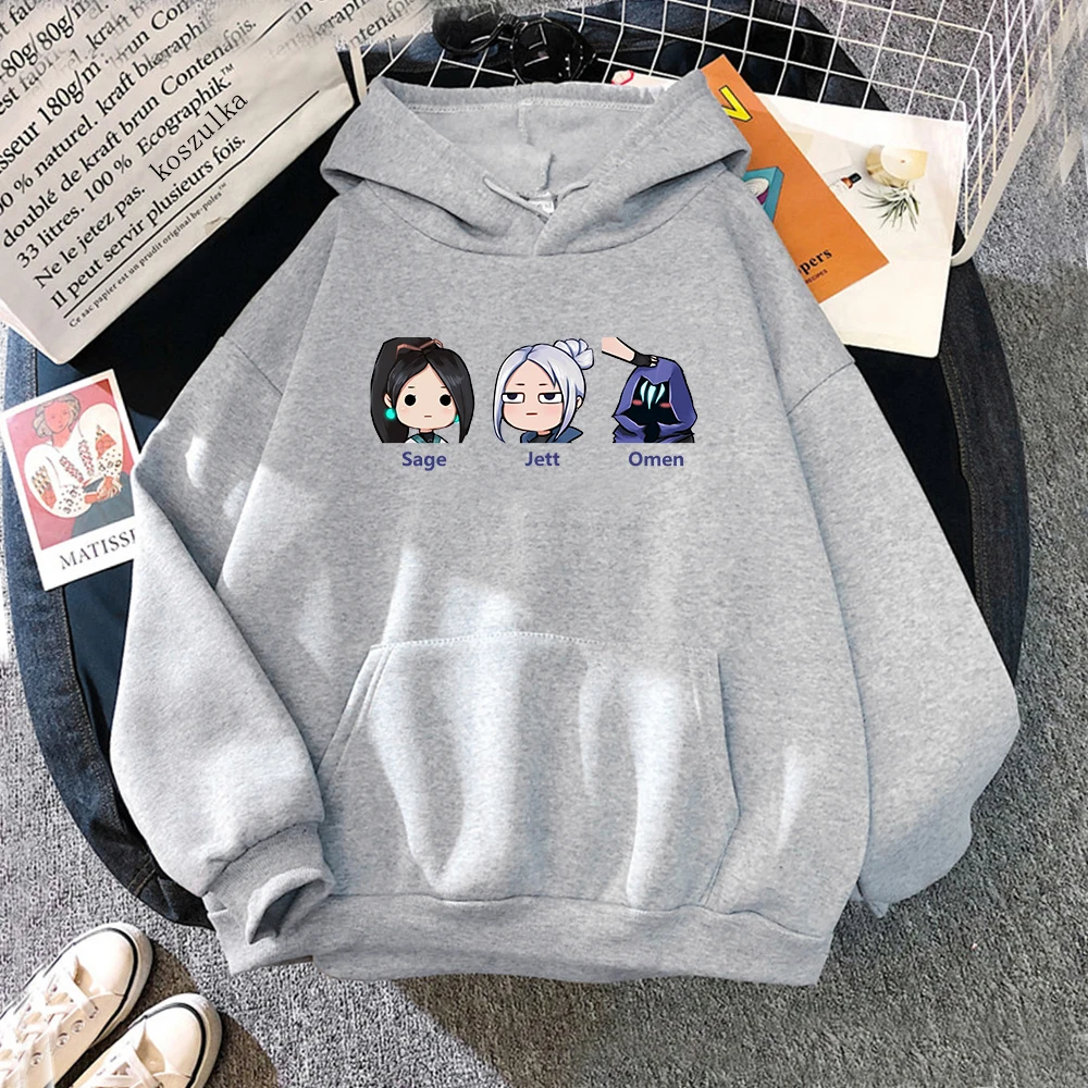 Jett Valorant Anime Hoodies Omen Clothes for Women Men Hooded Sweatshirt Anime Kawaii Printed Oversized Pullover Clothing