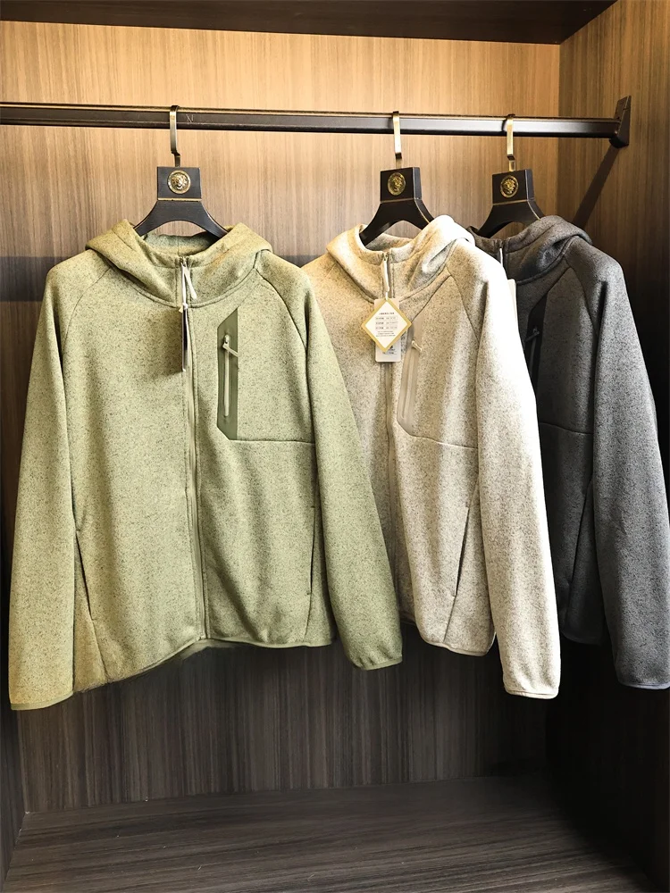 

Outdoor Functional Floral Knitted Fabric Hoodie Cardigan Men's Autumn Winter Warm Sports Casual Sweatshirt Trendy Polyester F...