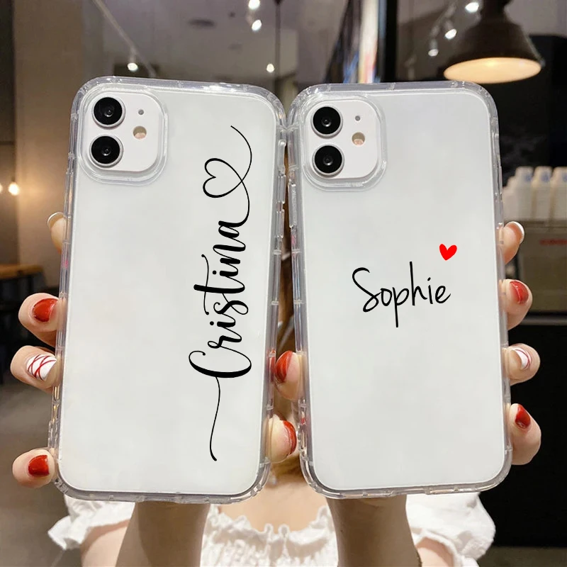 Customize Name Heart Case for iPhone 13 Pro Soft Cover Friends Gift 11 12 Mini 7 8 XR 14 Plus Coque for iPhone 15 Pro Max Case