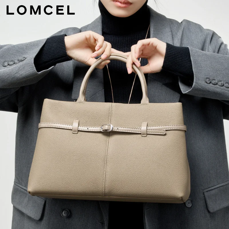 LOMCEL 39 Premium leather handbag for women, new style for spring and summer, large capacity, for daily commuting, platinum