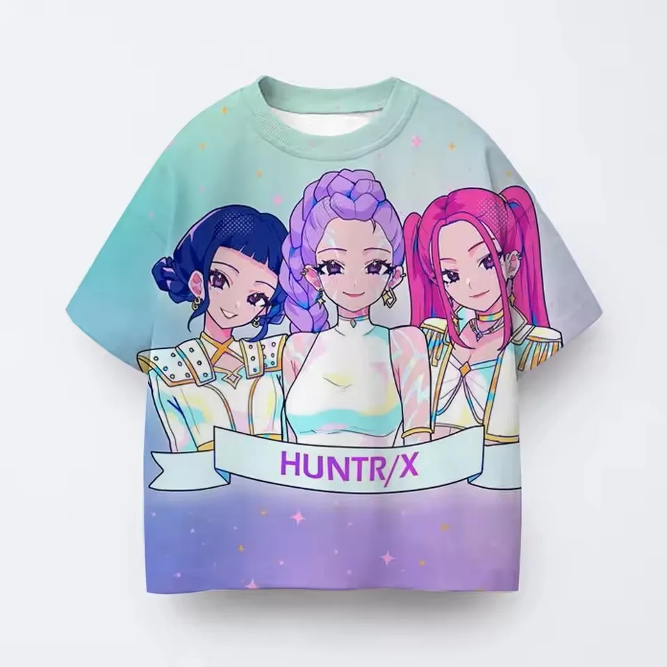 موضة عادية بنين بنات تي شيرت Kpop شيطان الصيادين ثلاثية الأبعاد تيشيرت مطبوع قميص الصيف س الرقبة قصيرة الأكمام بلايز الاطفال أنيمي الملابس