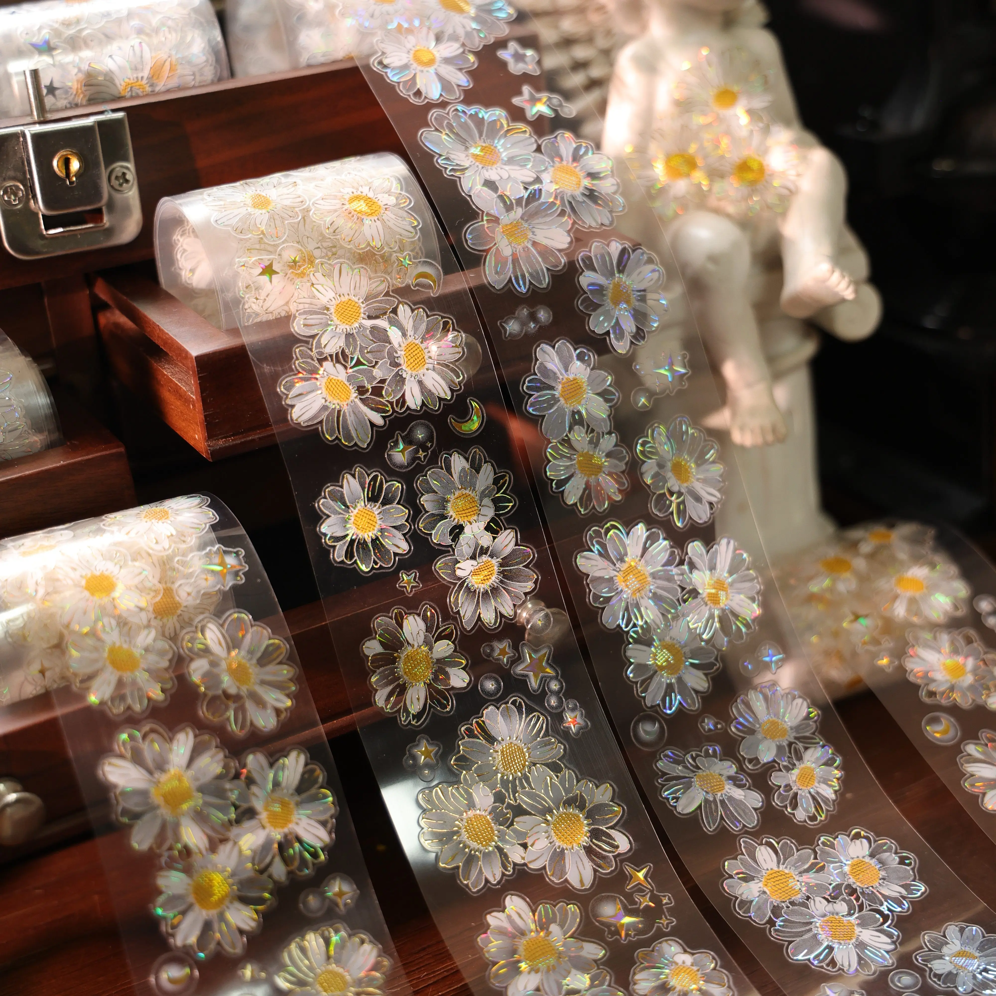 Yi'er 17 [Air Garden] Light Retro Transparent Flower Hwashi Account PET Tape Sticker