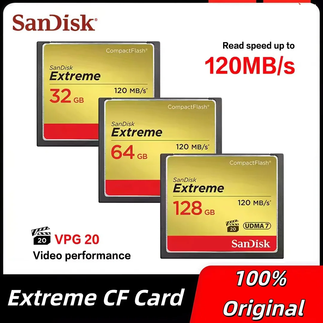 

Карта памяти Sandisk Extreme CompactFlash 32GB 64GB 128GB, скорость чтения до 120 МБ/с, VPG 20, UDMA 7, CF-карта для камеры