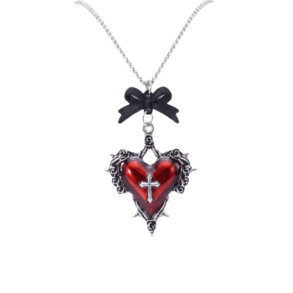 Punk Vintage Gothic Cross Necklace Black Bow Heart Pendant Clavicle Chain Chic Zinc Alloy Halloween Thorn Choker Weddings