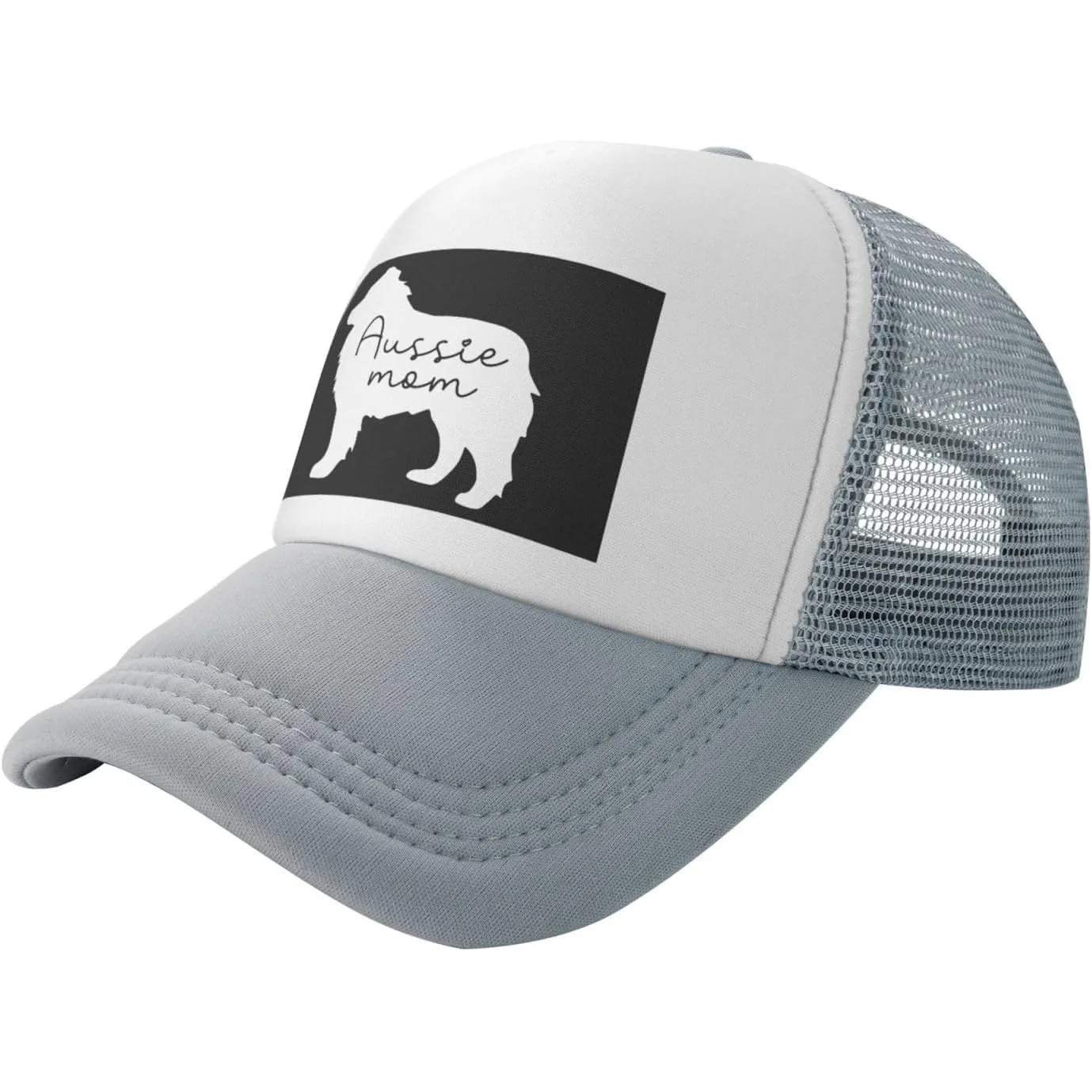 Aussie Mom Dog Silhouette Trucker Hat Unisex Mesh Snapback Cap Casual Outdoor