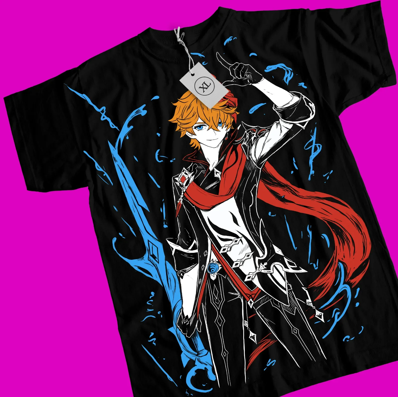 Tartaglia Genshin Impact T-shirt Anime Girl Kawaii Gift Black Shirt Tee All Size