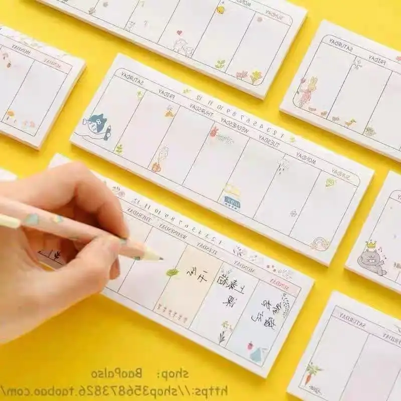 

Gift Creative Kawai Stationery Cartoon Stickers Sticky Notes Long Weekly Planner Lovely Memo Pad Schedule Planner Wholesale