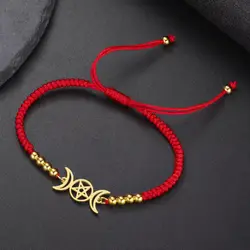 LIKGREAT Witch Triple Moon Goddess Bracelet for Women Men Luna Pentacle Charm Adjustable Rope Hecate Spiral Amulet Pagan Jewelry