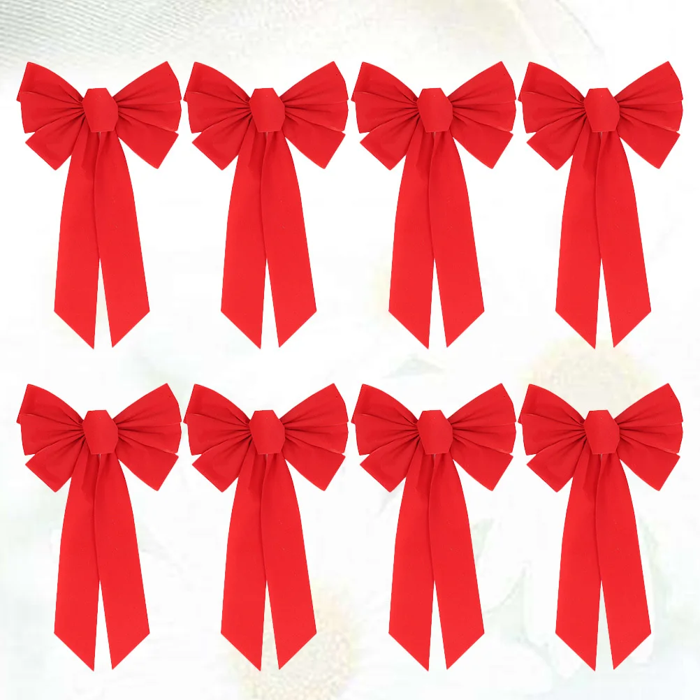 

8Pcs Red Christmas Bowknot Flannel Hanging Ornament Christmas Tree Decor Wedding Party Festival Bow Bright