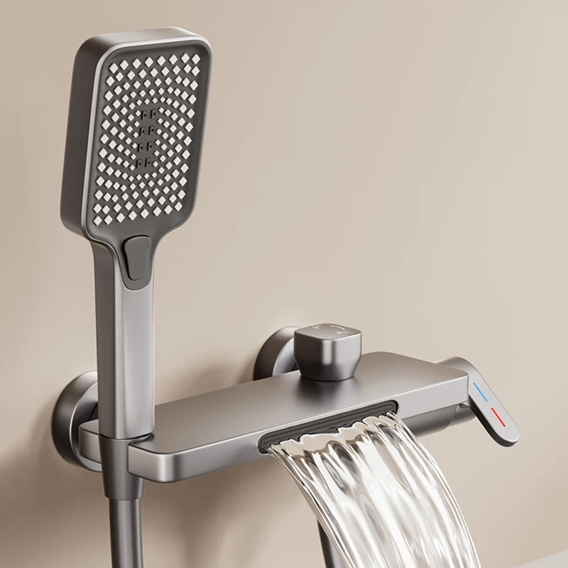 Bathtub Faucet Cold and Hot Large Storage Platform Waterfall Bathroom Shower Tap Brass Body