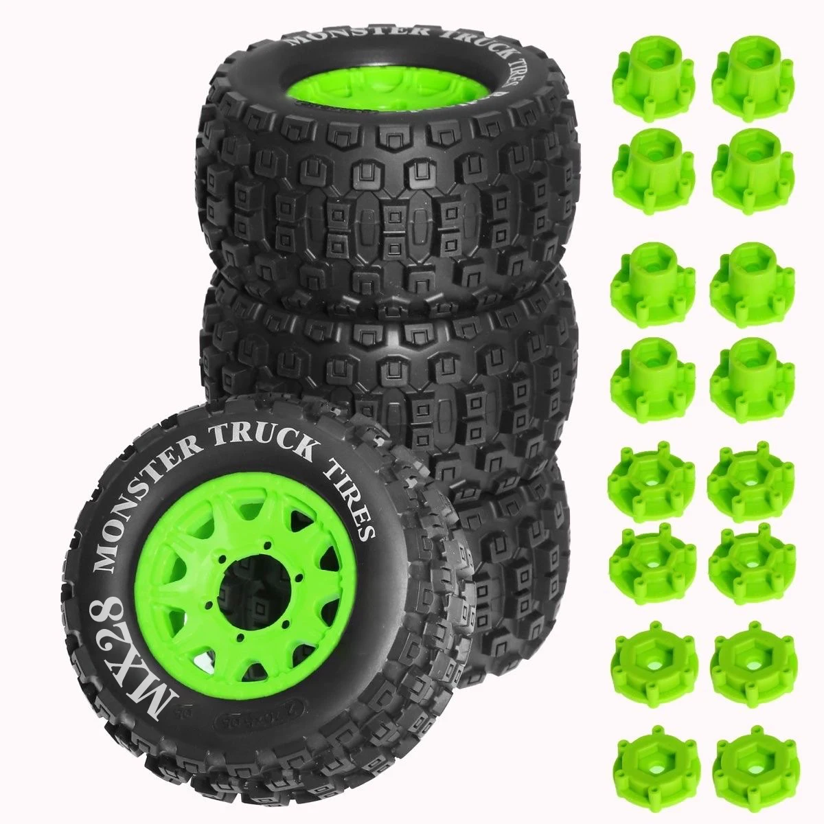 4pcs 128mm 1/10 Monster Stunt Truck Tire 12mm and 14mm Hex for Traxxas MAXX ARRMA Granite KRATON Outcast Tamiya Losi Redcat