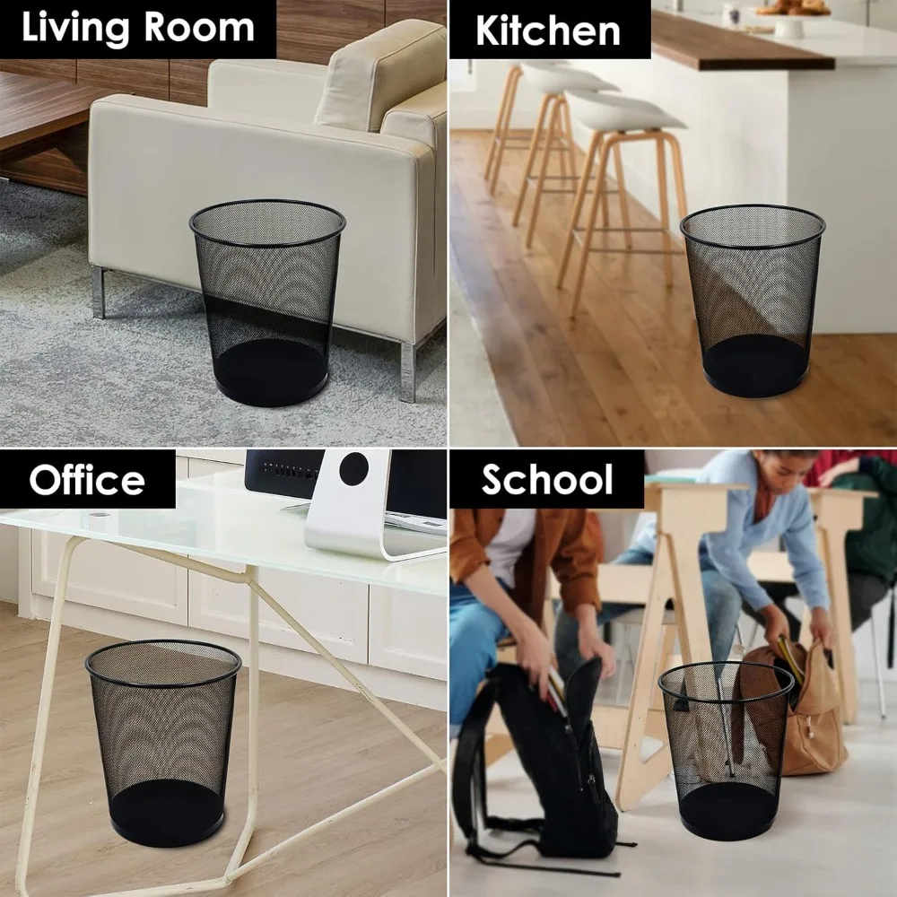 Black Mesh Trash Cans, 10-Pack 6 Gal Mesh Office Trash Can, Open Metal Wire Wastebaskets, Waste Basket Trash Can for Near Desk,R