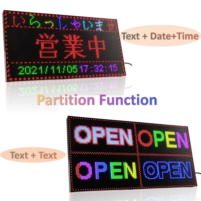 P3 LED Billboard Indoor RGB WiFi Programmable Scrolling Message Board Open LED Display for Advertising Text Time Date Display