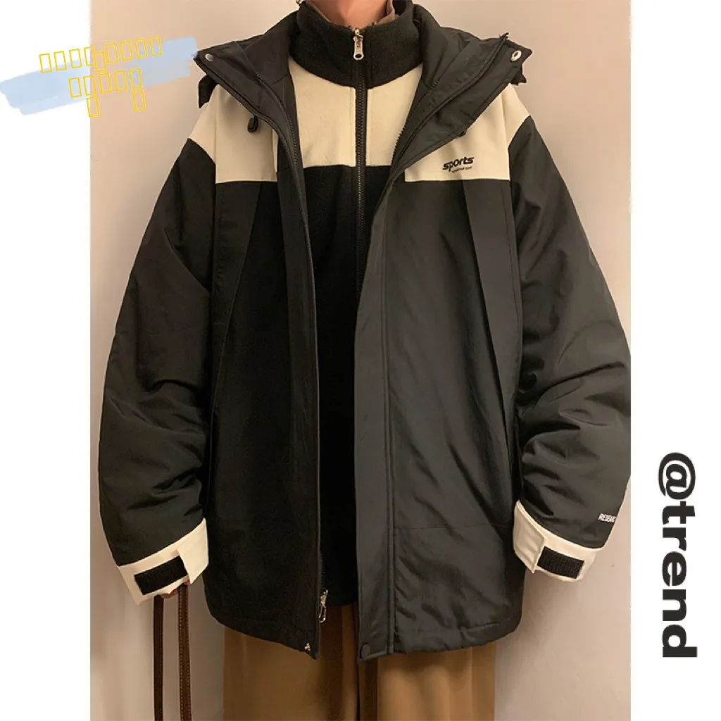 

Tee-in-One Men's Jaet Thiened Fce Detachable Coat American Sle Workwear Cotton Padded Coat Warm Casual Outerwear