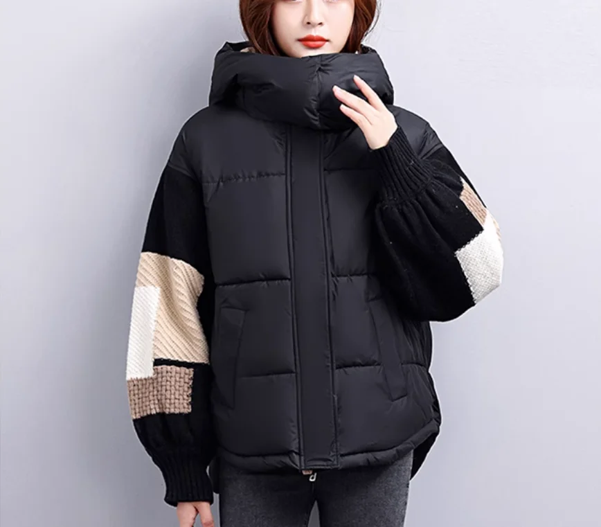 Women's Clothing Fashion patchwork loose Hooded down coat Winter New NO.7