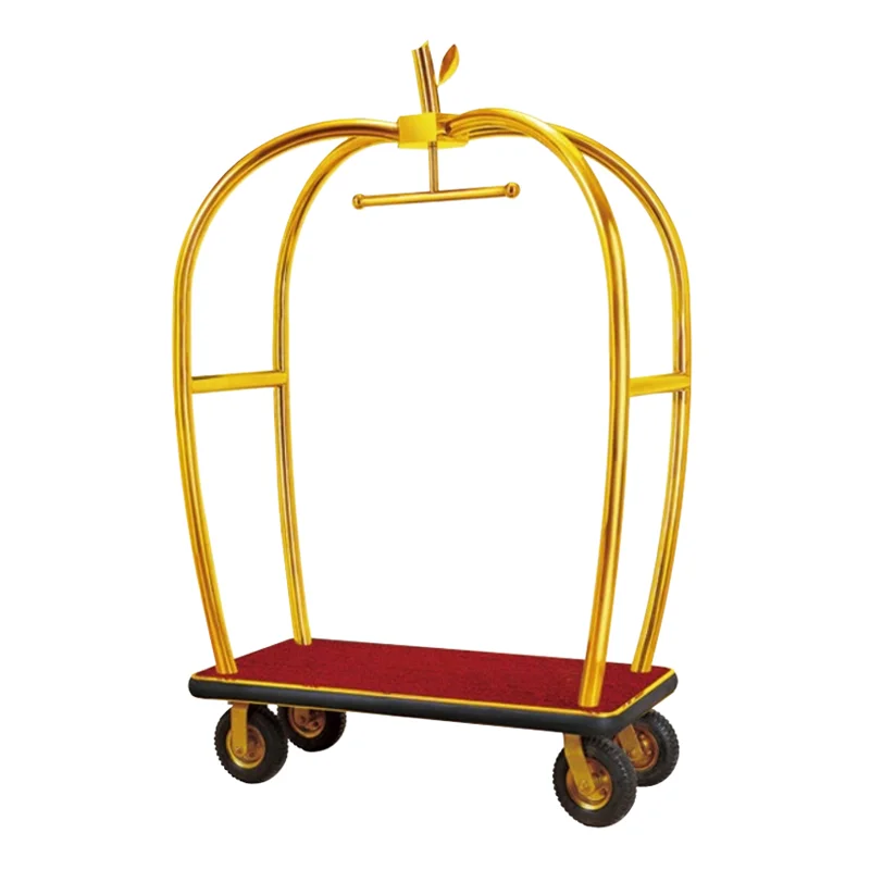 Modern Metal Hotel Luggage Cart Trolley Customizable Color 4-Wheel Multi-Functional for Airport and Hotel Lobby Concierge