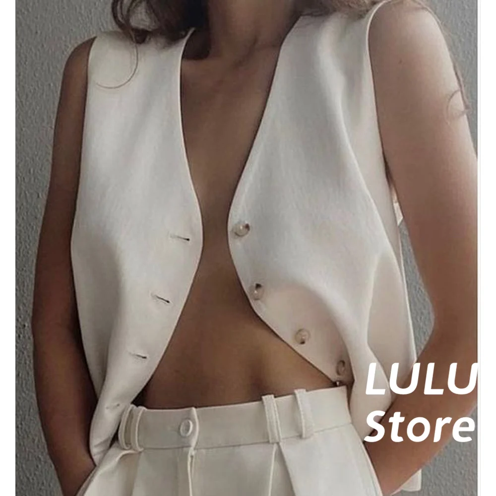 

Women Vest Jacket Cardigan Lvory Sleeveless Single-Breasted Women's Clothing Trend 2024 Elegant For Ladies New Arrival Vests