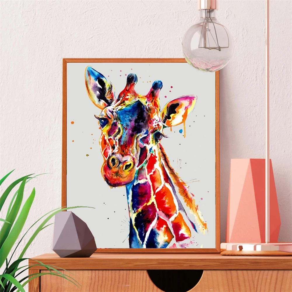 Huacan-キリンの5dダイヤモンド絵画,モザイク,カラフルな刺animal,動物