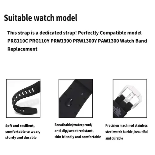 Imagen 2 del producto Accesorios de correa de reloj de resina para hombre compatibles con Casio PRG-110 PRW-1300Y PAW-1300 pulsera deportiva de goma resistente al agua para mujer