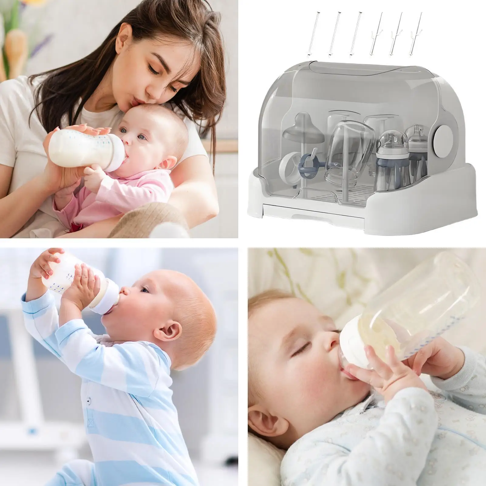 

Vertical Bottle Drying Rack Baby Bottle Drying Holder Storage Box With Lid And Detachable Drain Tray For Postpartum Care Center
