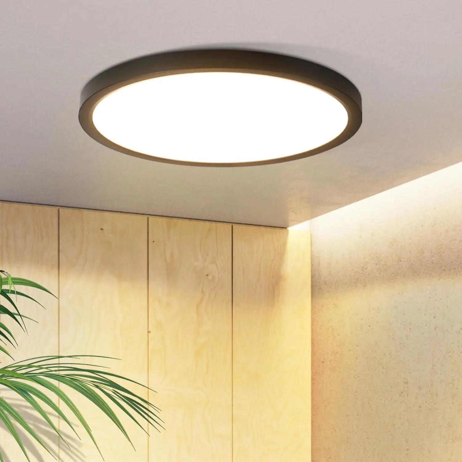 Cliheet schwarze LED-Deckenleuchte, 18 cm, rund, 15 W, 3000 K, für Badezimmer, Küche
