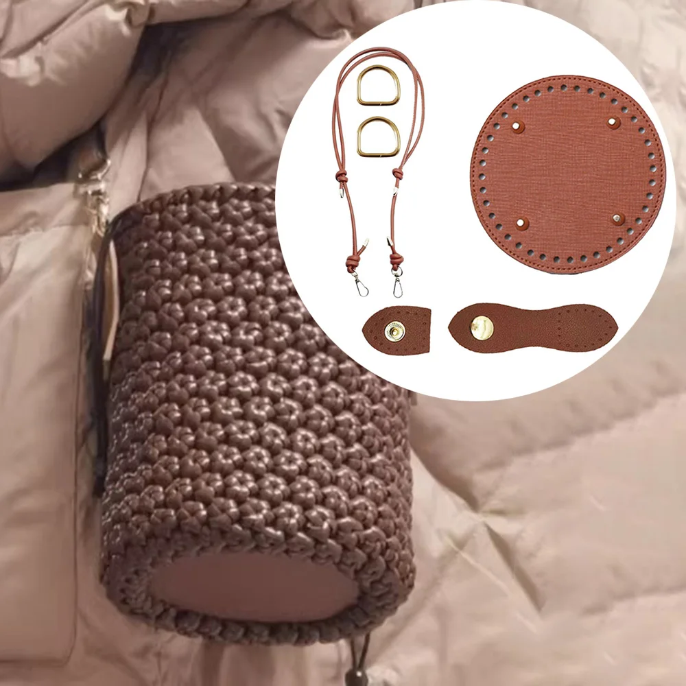 Kit de fabrication de boucles et crochets en cuir (6 pièces/ensemble), crochet pour sac tricoté, sangle réglable pour sac tissé fait main, sangle pour sac seau tricoté S004286