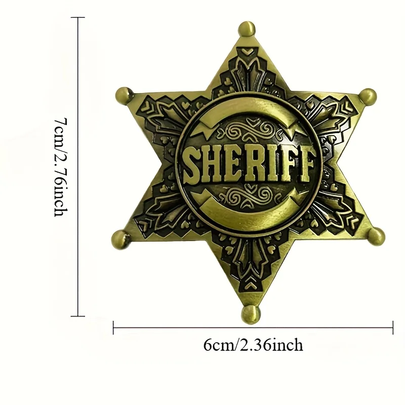 شارة شريف معدنية غربية عتيقة قطعة واحدة | لمسة نهائية معدنية ممتازة |   مثالية للحفلات ذات الطابع الشخصي والمهرجانات وإكسسوارات ملابس رعاة البقر