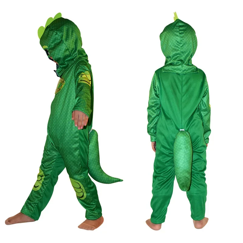 Pijama con máscara para niño y niña, traje de cosplay con cola extraíble, color azul, verde y rojo