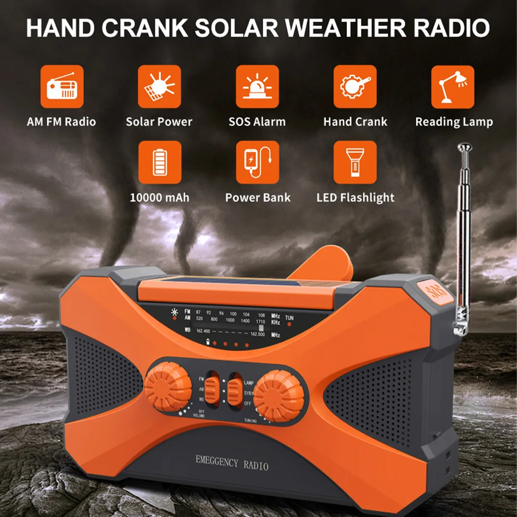 Imagem -03 - Solar Powered Hand Crank Radio For Outdoor Tipo-c Telefone Carregador Sobrevivência Rescue Escalada Lanterna Green Reading Light