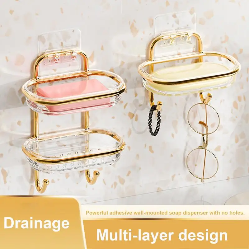 Soap Dish for Shower Wall Adhesive Soap Dish Holder Easy Drainage Soap Saver for Home Kitchen Bathroom Shower Soap Tray