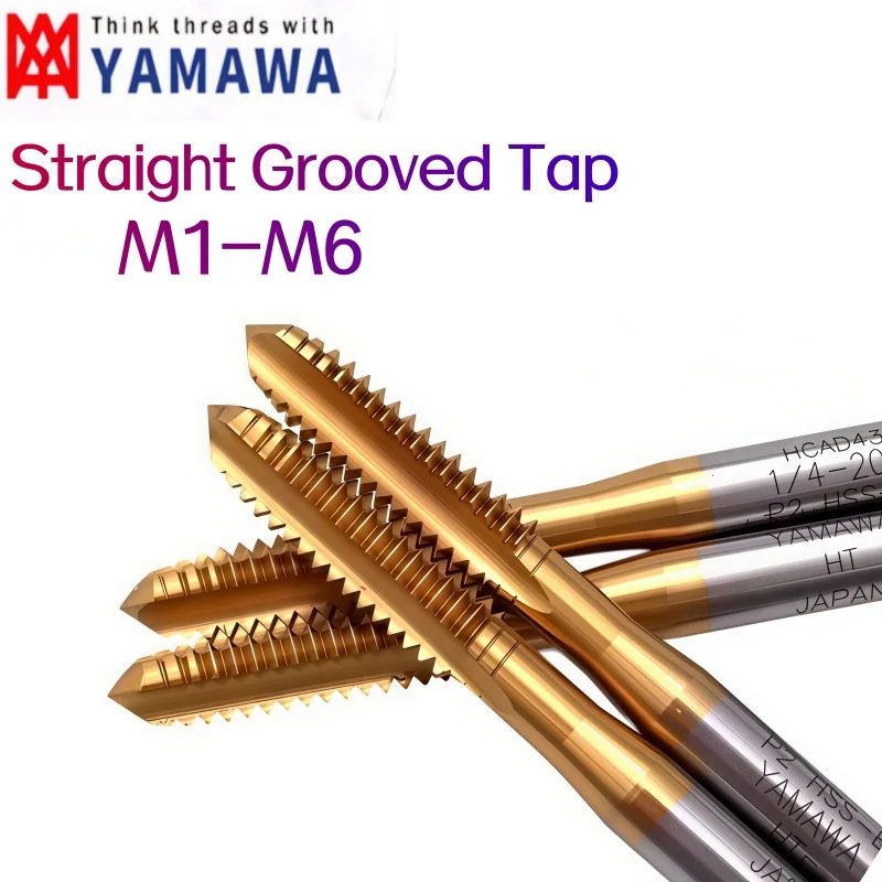 1PCS YAMAWA HSSE Tin plated coating Straight Grooved Tap Machine Screw Thread Taps M1M1.2M1.4M1.6M2M2.2M2.5M3M3.5M4M5M6