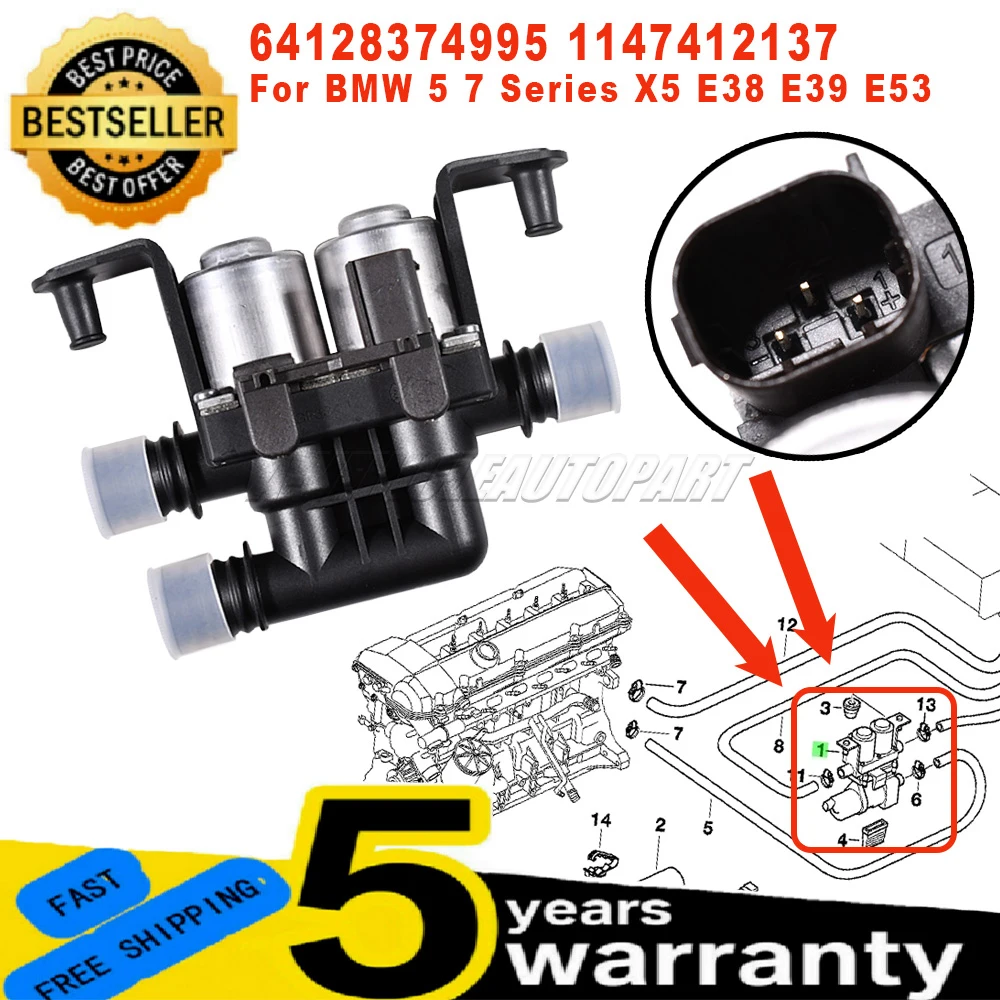 

64128374995 1147412137 For BMW 5 7 Series X5 E38 E39 E53 1Pc New Water Heater Control Valves Dual Solenoid 3Pins car accessories