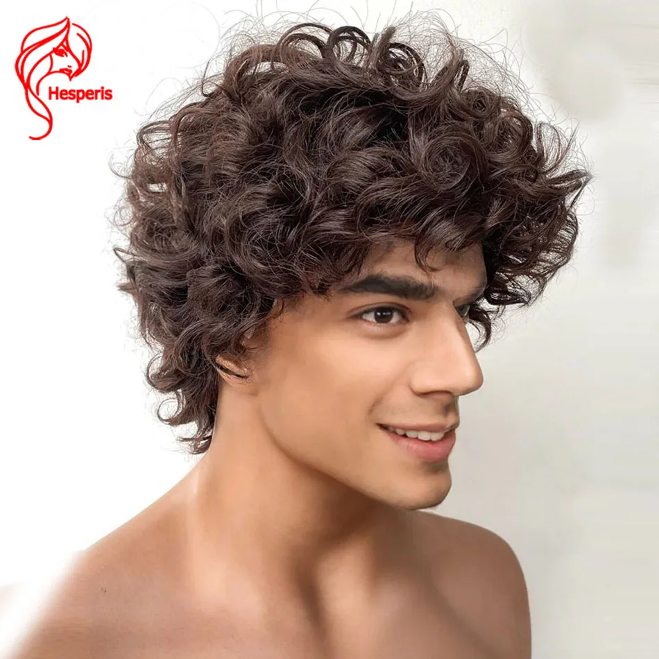 

Hesperis Short Pixie Cut Male Wig Pre Plucked Curly Full Lace Human Hair Wig For Man Brown Curly Human Hair Wig With Bangs