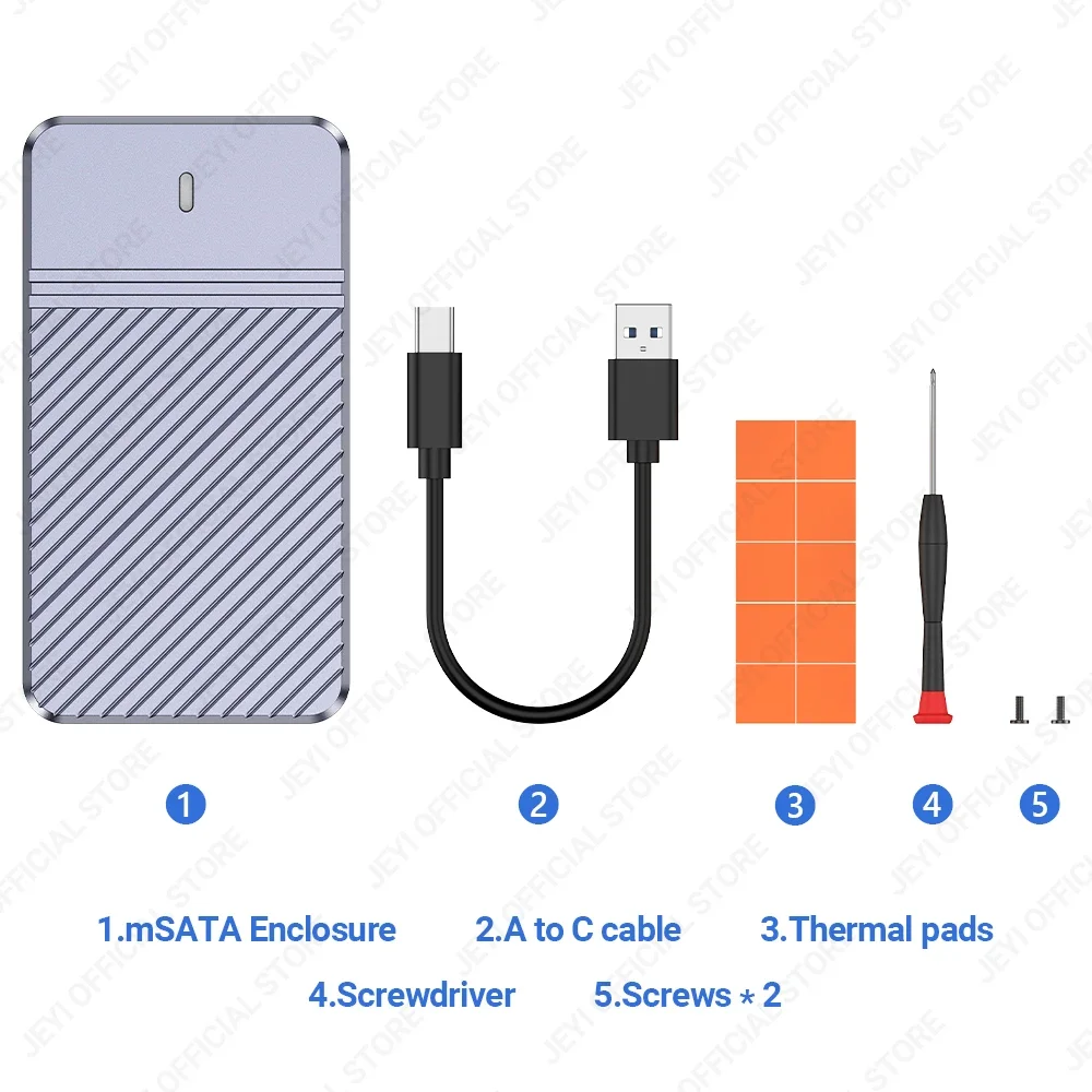 Jeyi msata para usb 3.1 gen2 10gbps ssd gabinete adaptador caso com porta tipo c para disco rígido de estado sólido interno msata